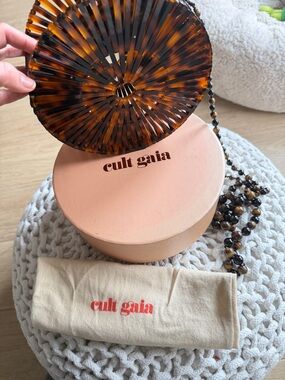 cult gaia tortoiseshell round acrylic crossbody with beaded strap